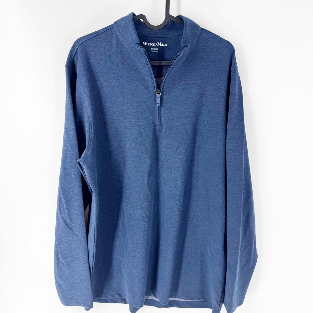 Mizzen+Main Mens Blue Heather Quarter Zip Pullover 1PO-2026 Size Medium